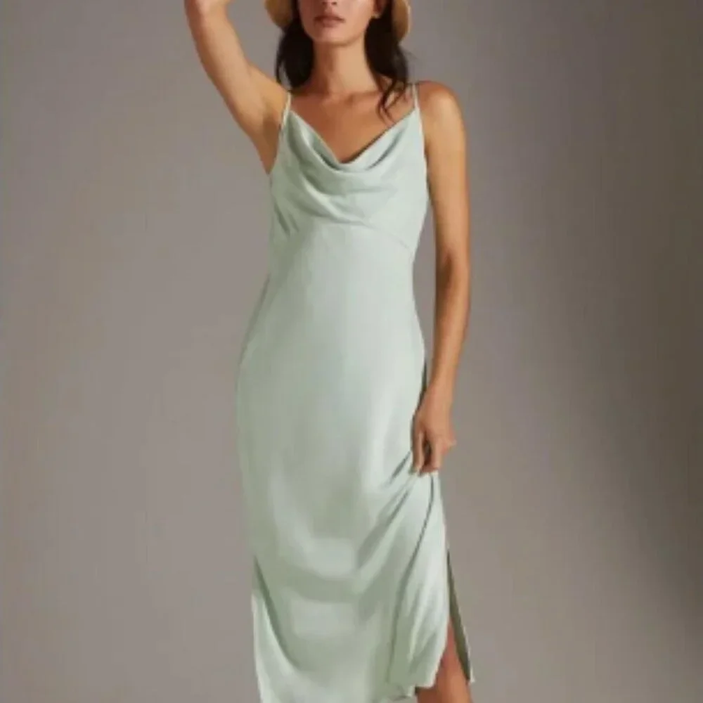 Anthropologie Elyse Luxe Bias Cut Slip Dress Mint Green Silky Midi ✨ 💃🏻 Medium - Picture 2 of 6
